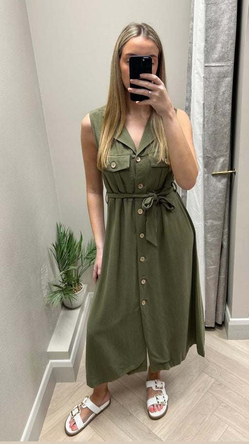 Favo khaki button dress