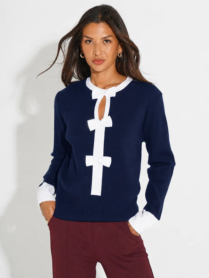 Navy aspen bow knit