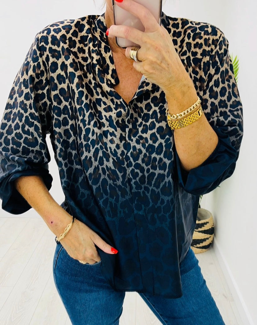 Vela blue leopard print shirt