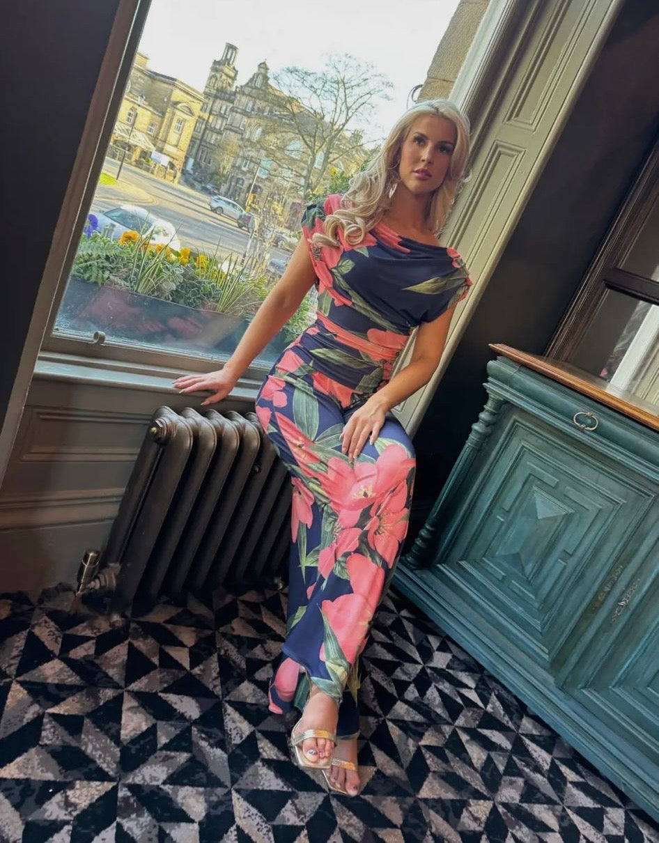 Navy peach floral Atom label  carbon jersey jumpsuit