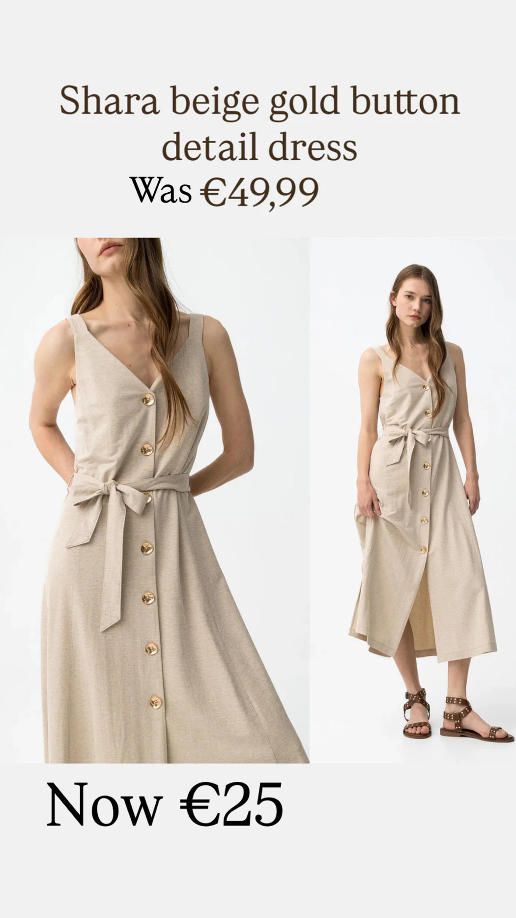 Shara beige gold button detail dress