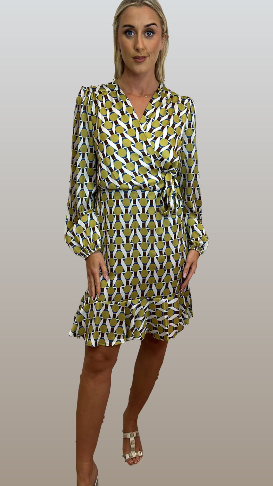 91139 fly girl green brown print dress