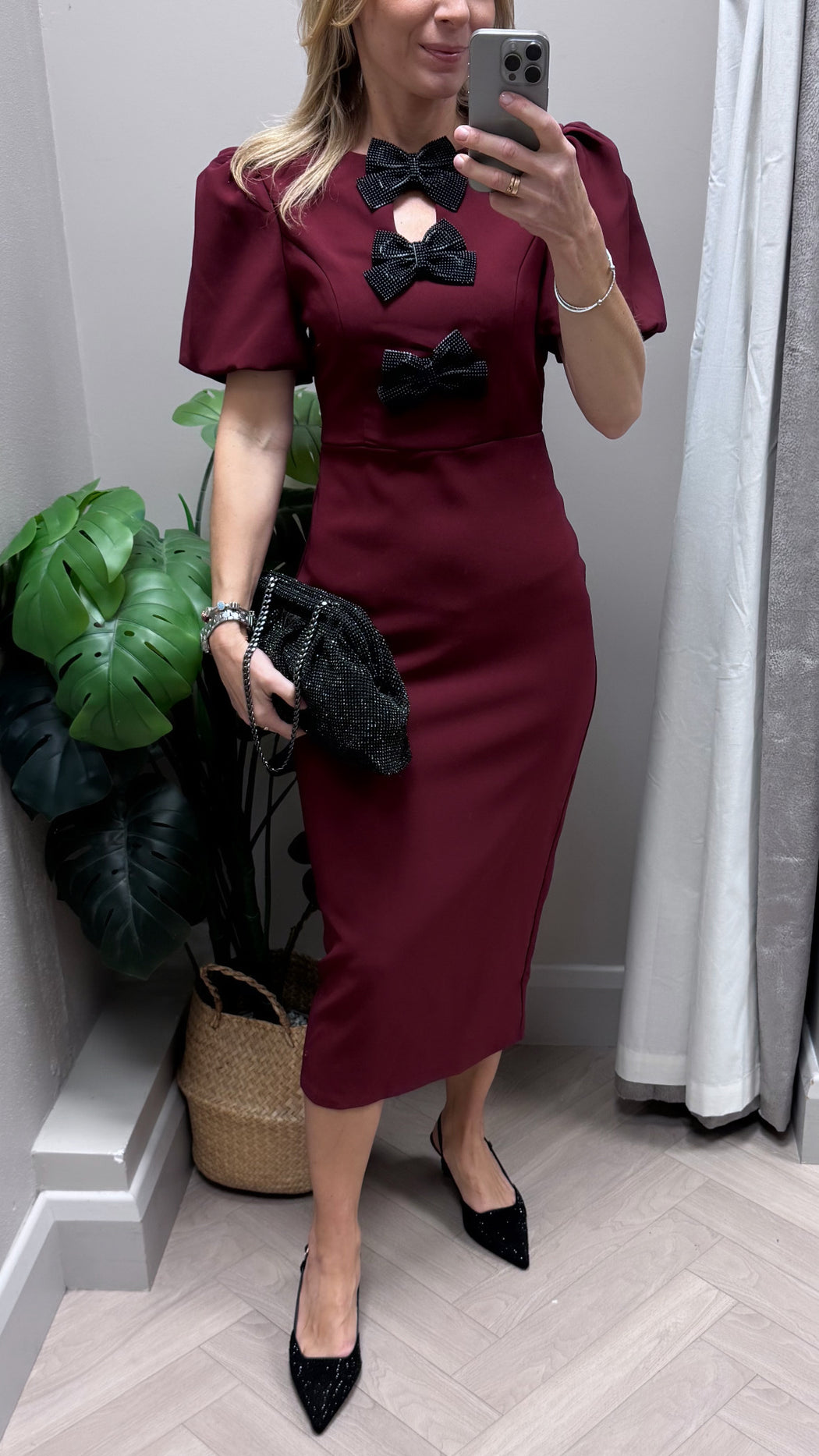 Emma Cut Out Bow Midi Dress Berry