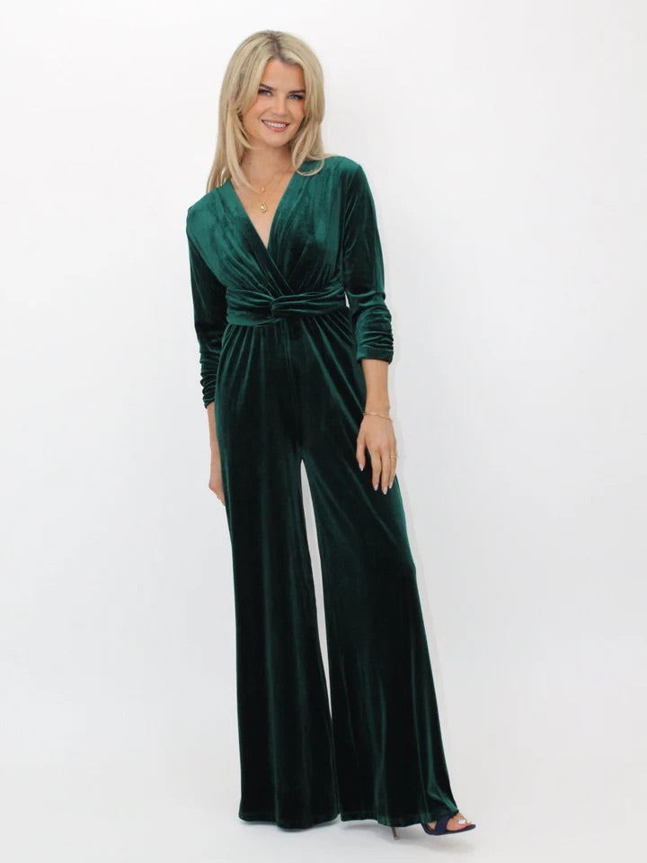 Sophia green velvet jumpsuit