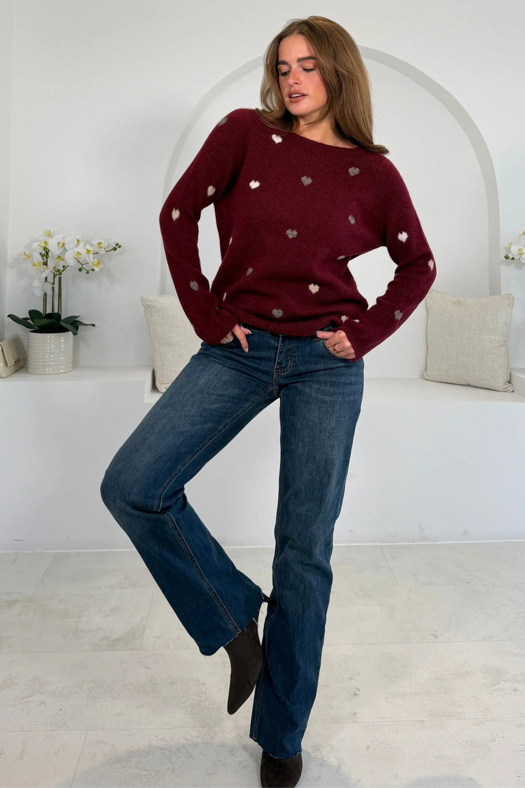 Jennie wine Heart Polka Knit Jumper