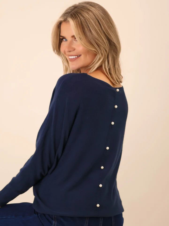 Navy Elba  Pearl back knit