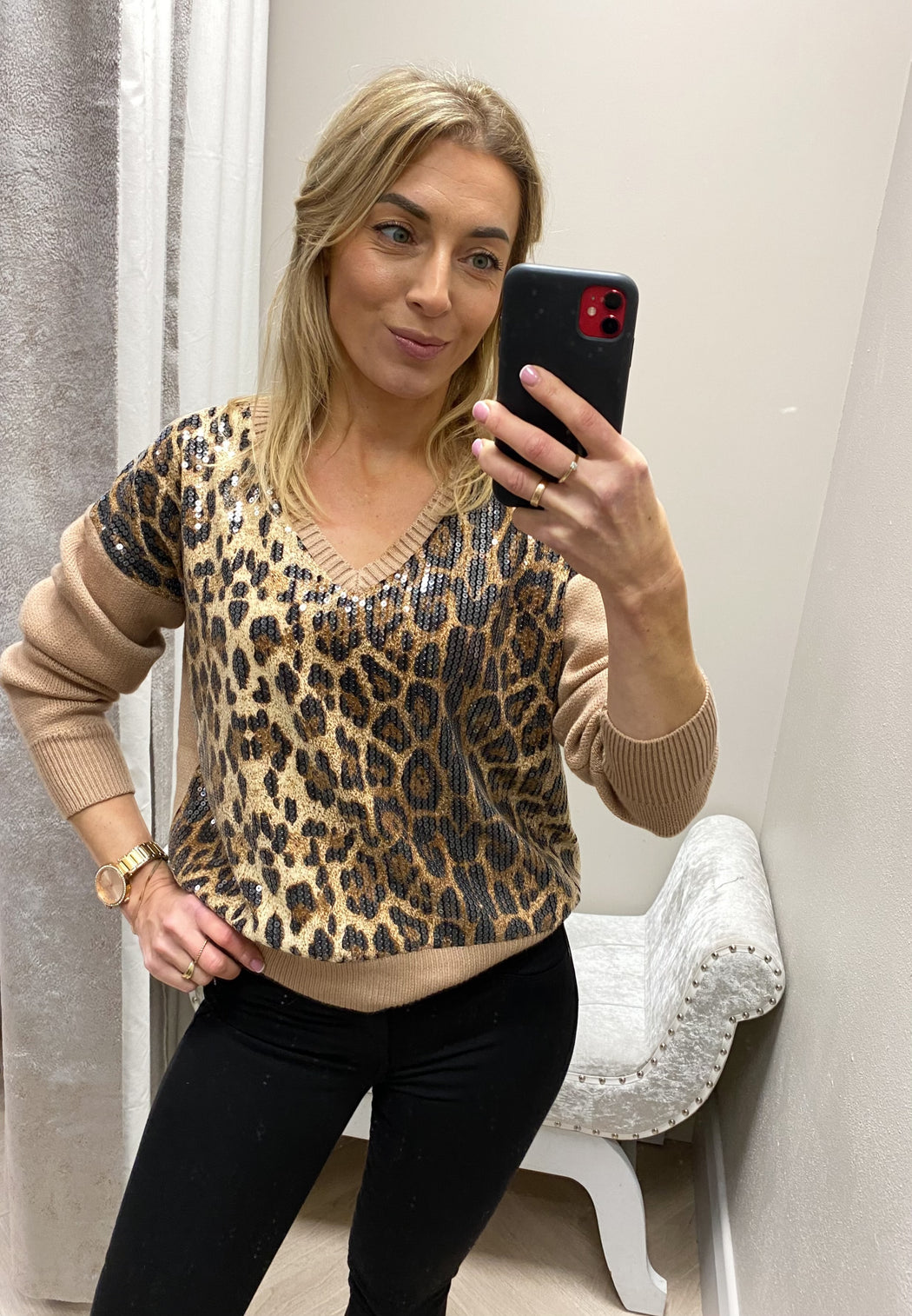 Katie sequin leopard knit