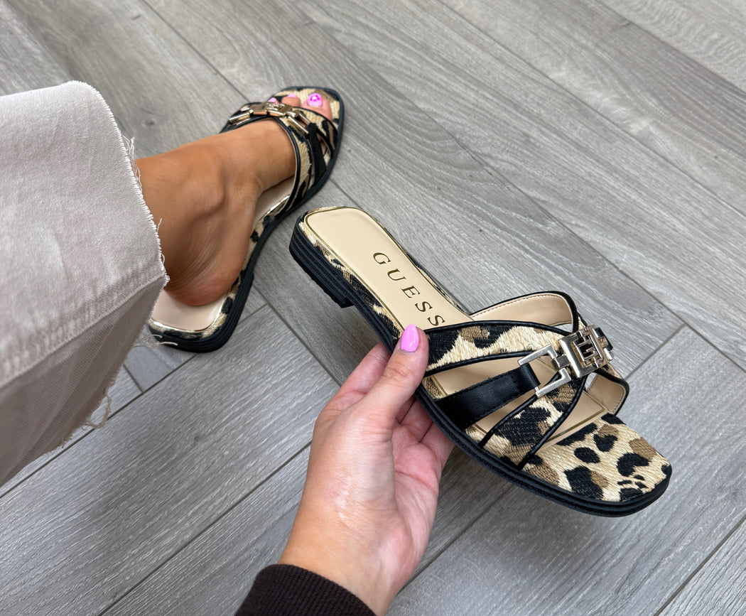 Guess FLJREAPEL19 Leopard Slider with Gold Buckle