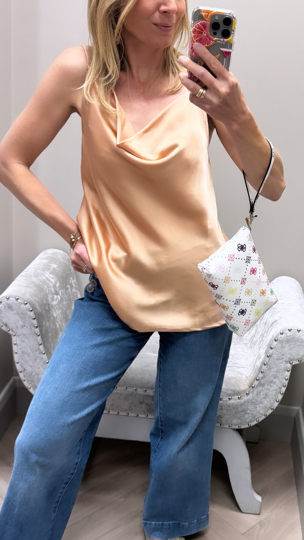 Pesca rose gold azalea satin cami top