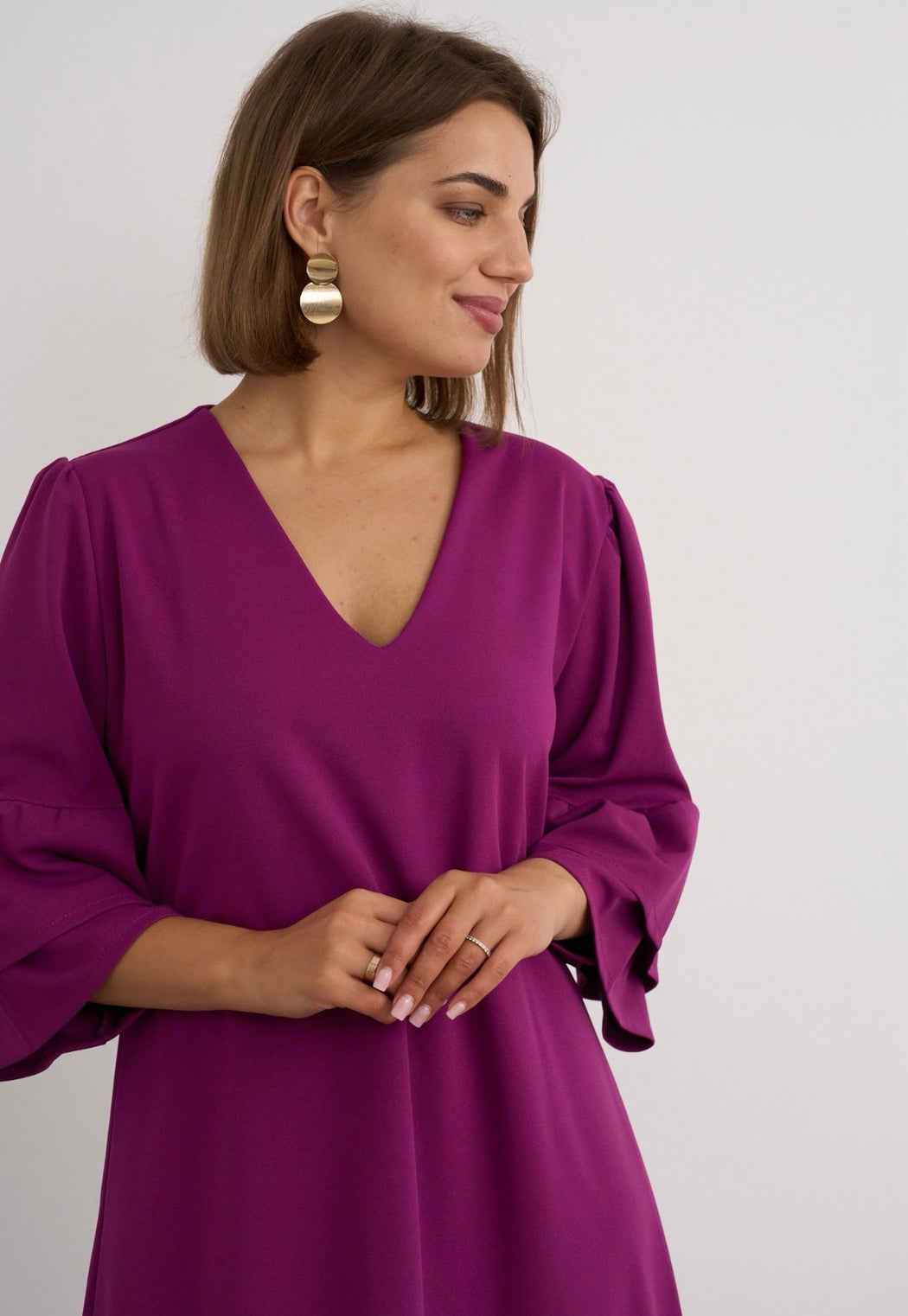 Kylie magenta fur trim dress