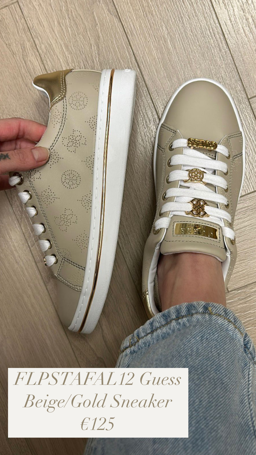 FLPSTAFAL12 Guess Beige/Gold Sneaker.