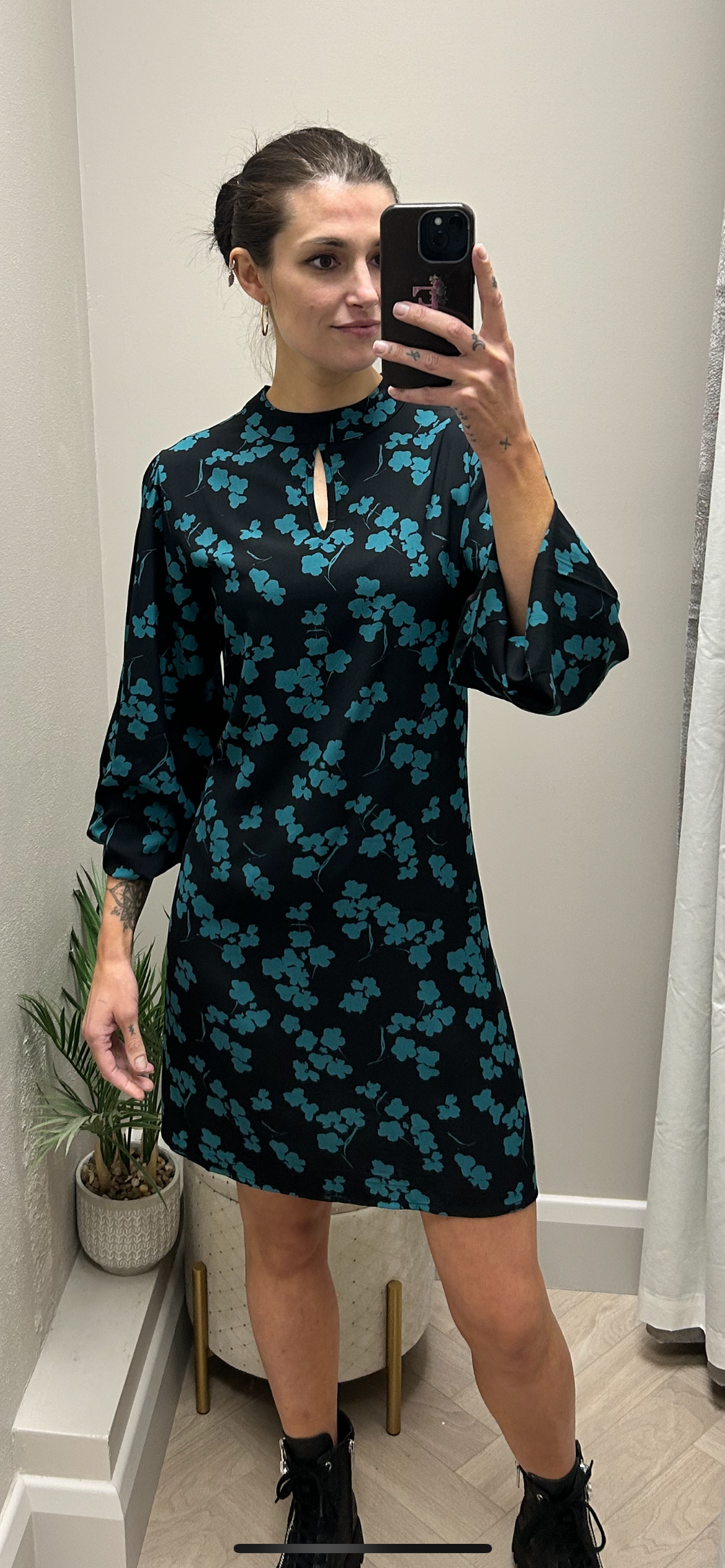 Blueberry teal black shift dress