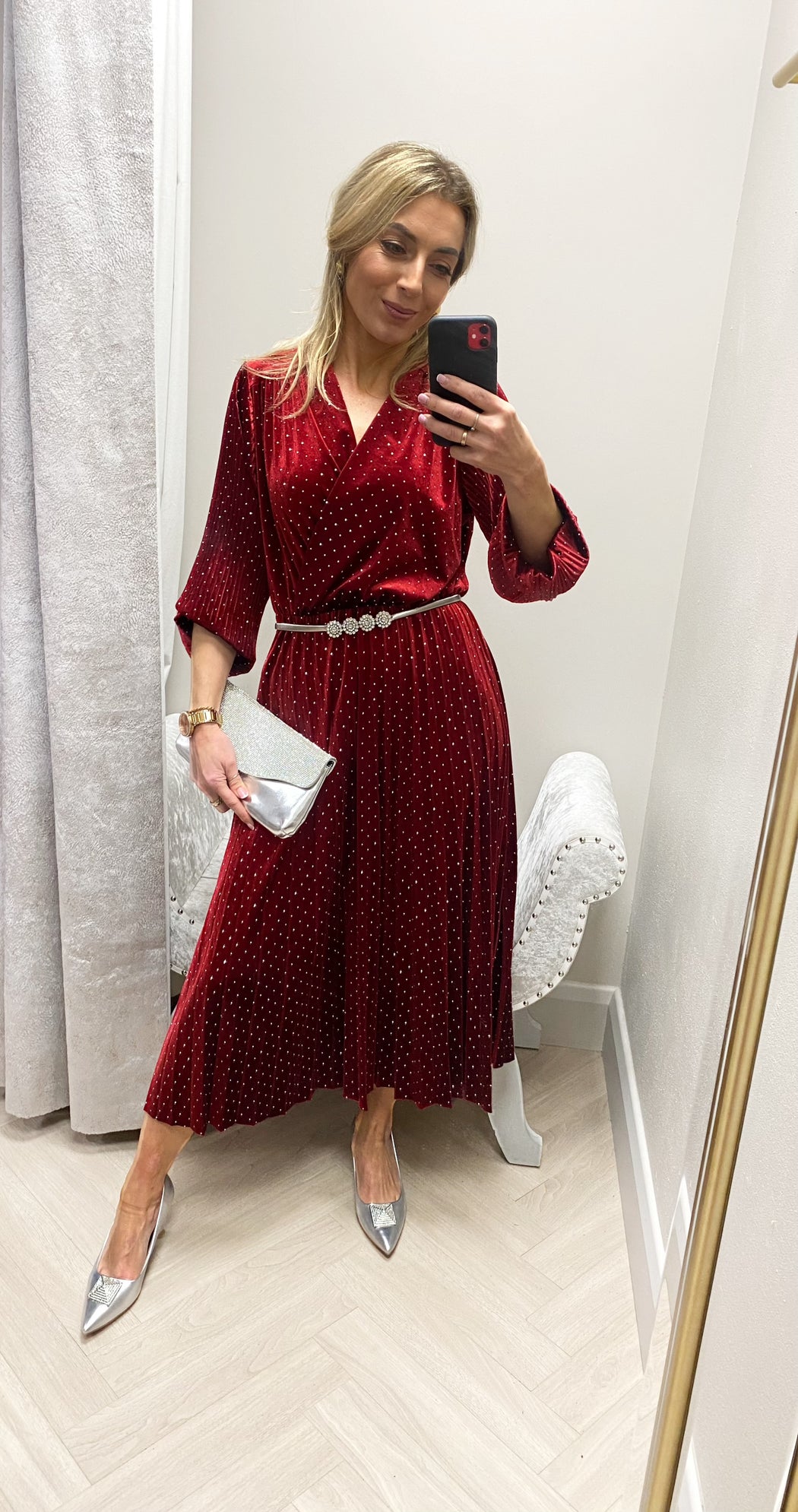 Zara red velvet sparkle midi