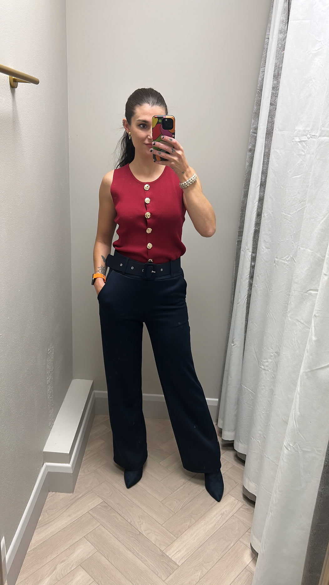 Navy belted trousers