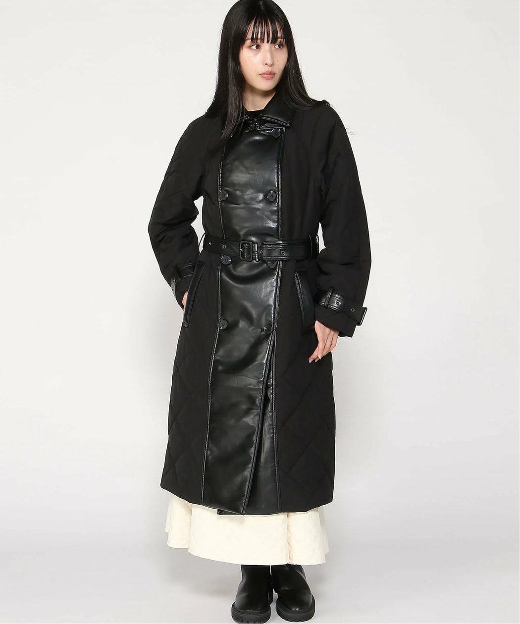 Guess Alexane faux leather mix Quilted Trench Coat. W5BL36W4070