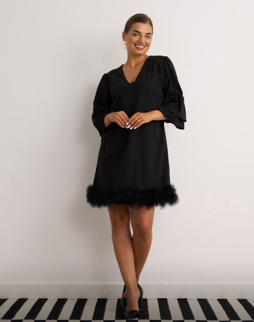 Kylie black fur trim dress