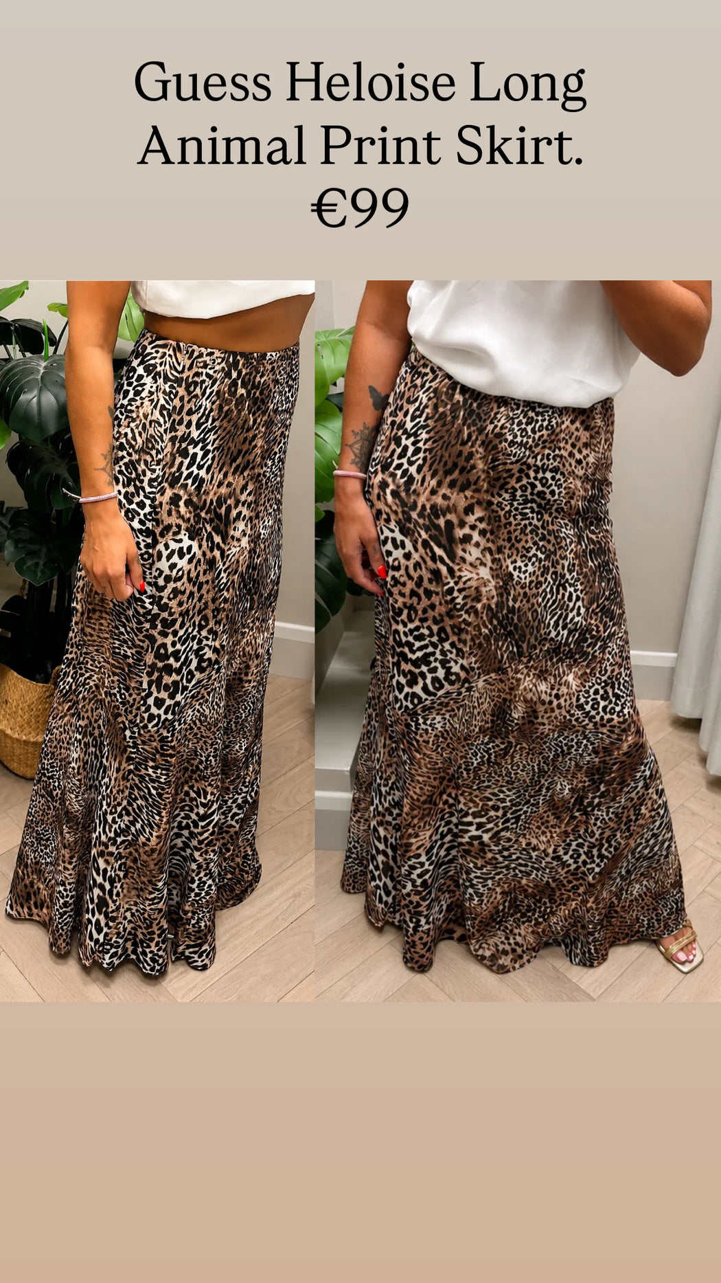 Guess Heloise Long Animal Print Skirt. W6BD24W4248
