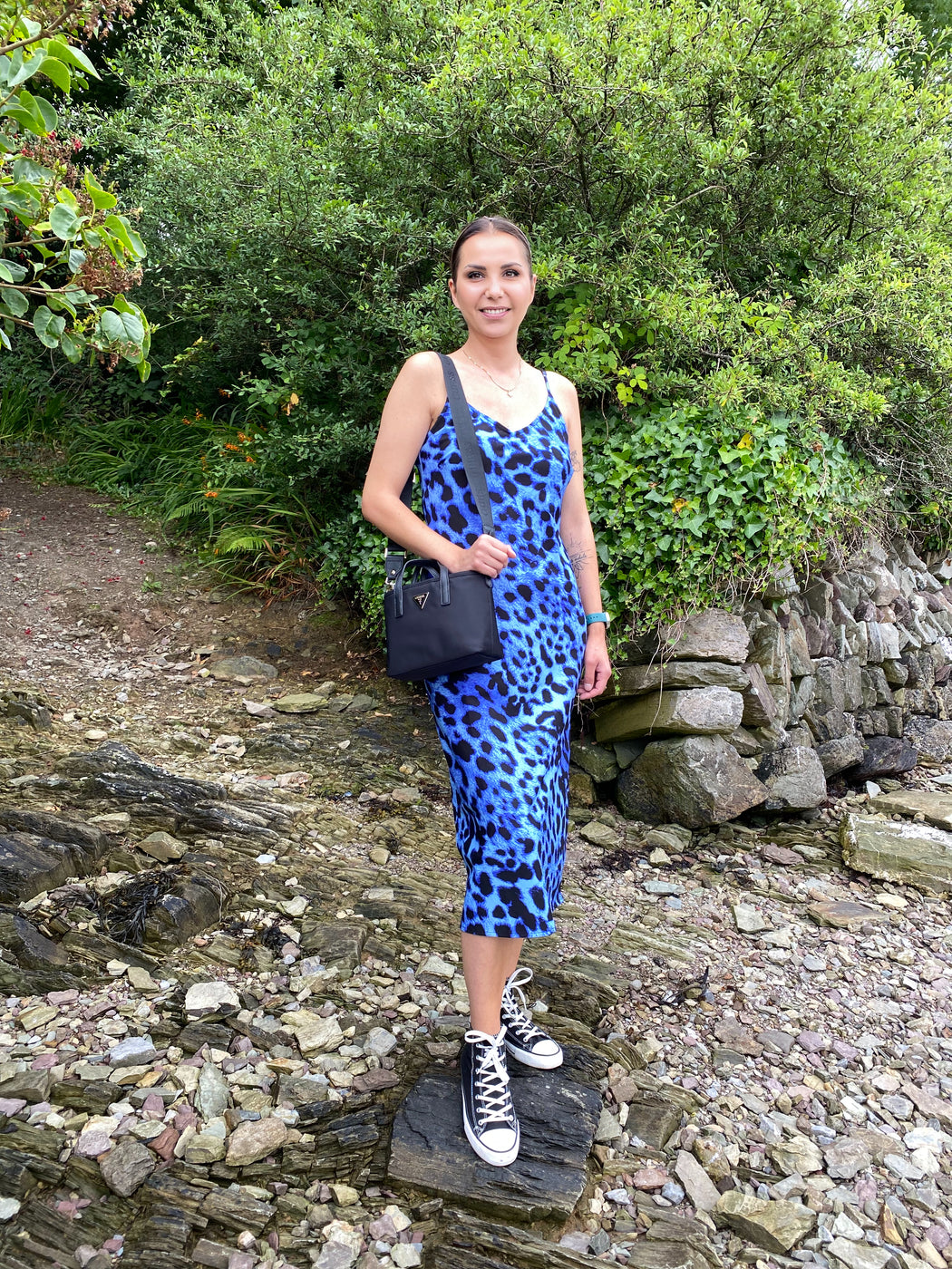 SIENNA MIDAXI SLIP DRESS IN BRIGHT BLUE LEOPARD