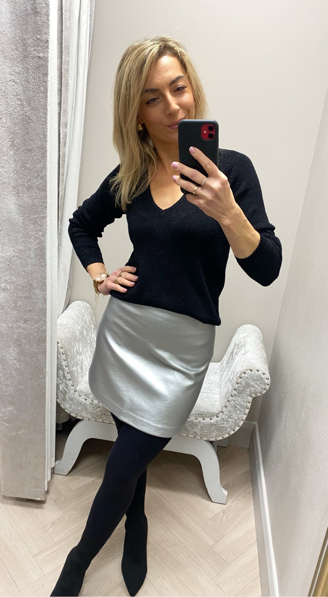 Metallic silver skirt