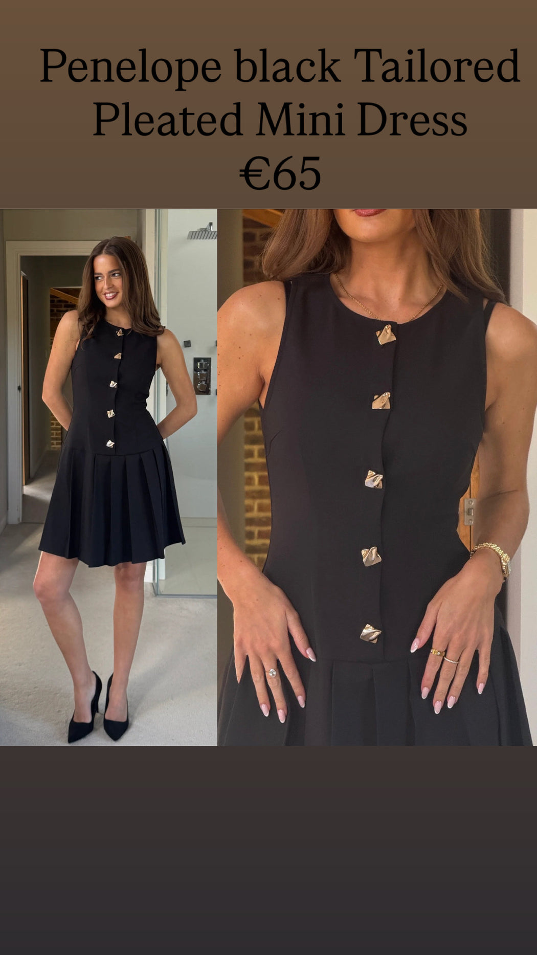 Penelope black Tailored Pleated Mini Dress