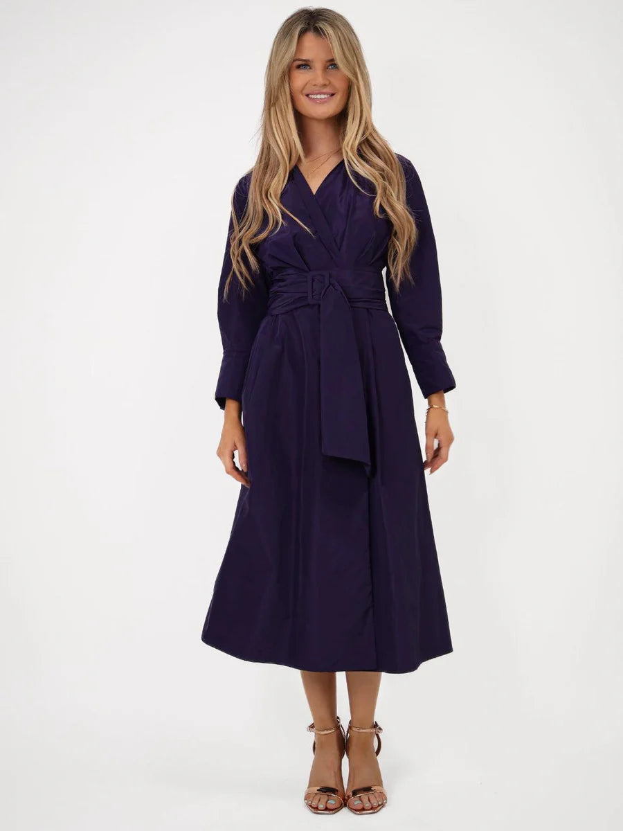 PURPLE PENELOPE TAFFETA MIDI DRESS