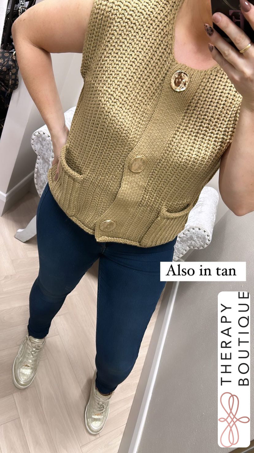 Jessie camel gold button knit