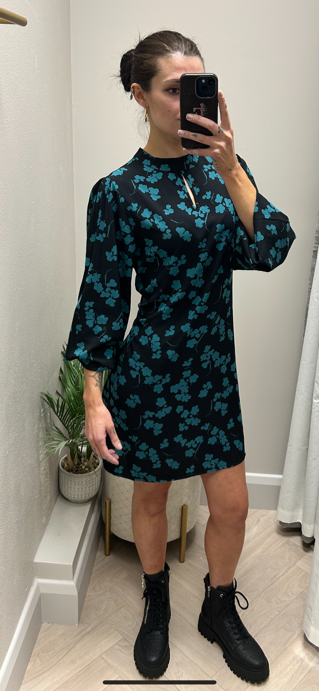 Blueberry teal black shift dress