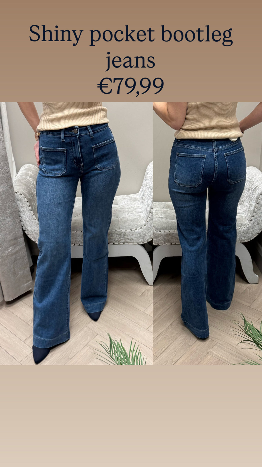Shiny pocket bootleg jeans