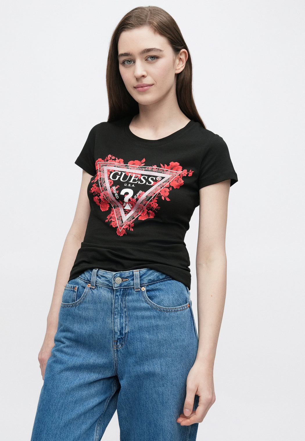 Guess red flower triangle T-Shirt w6r123j1314- jblk