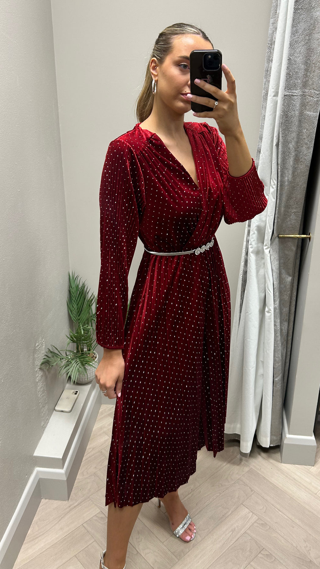 Zara red velvet sparkle midi