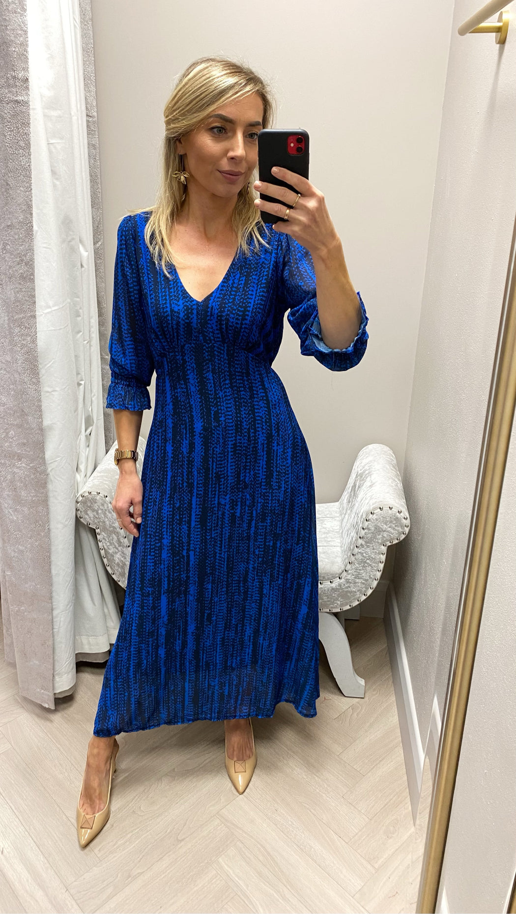 STREASA BLUE PRINT MIDI DRESS