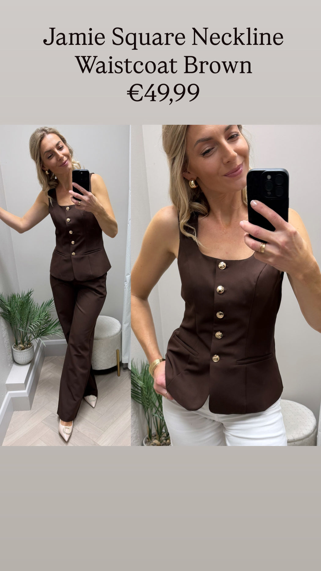 Jamie Square Neckline Waistcoat Brown