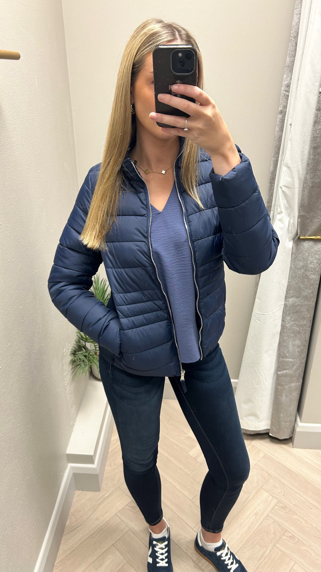 Evelyn navy puffa jacket