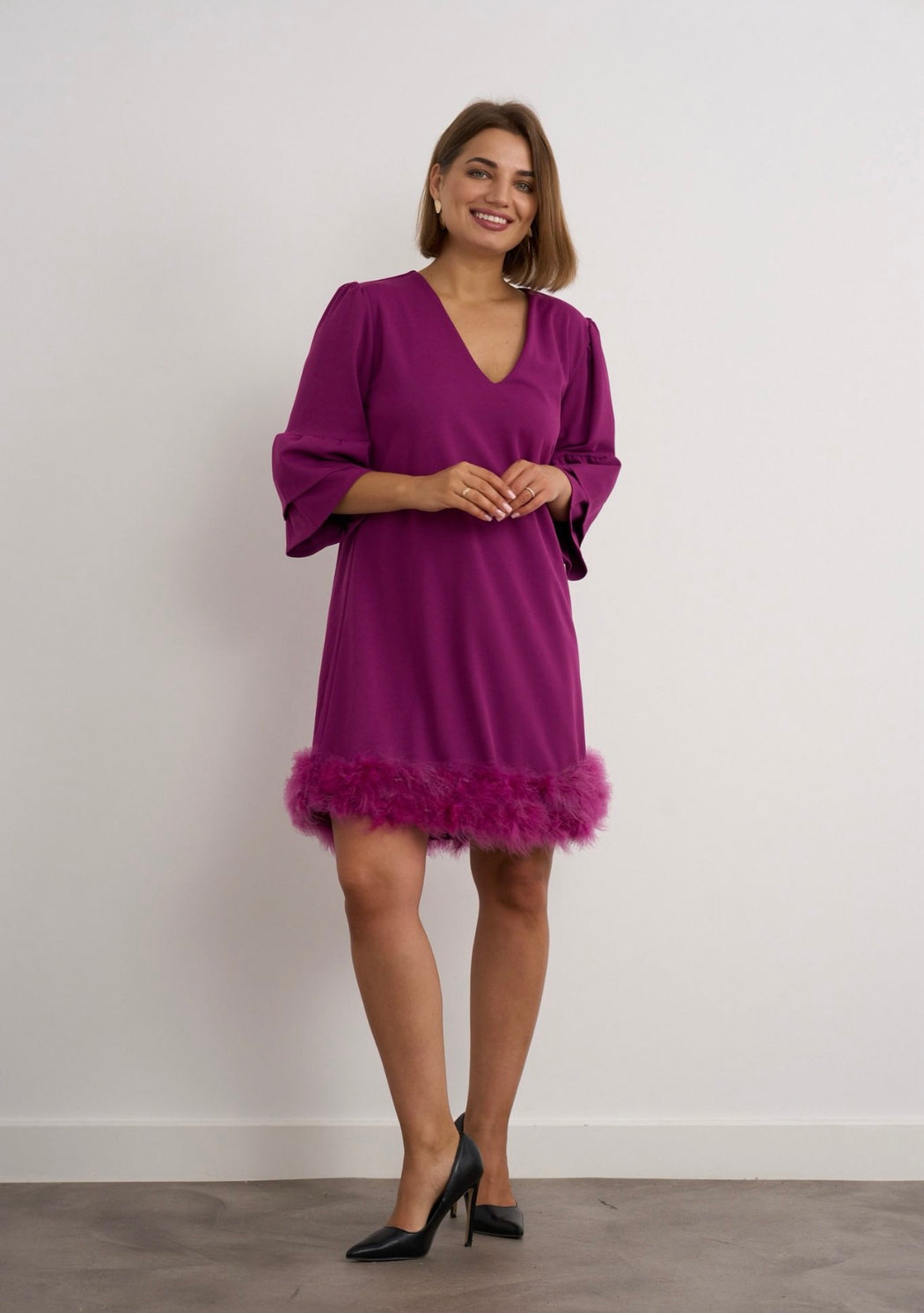 Kylie magenta fur trim dress