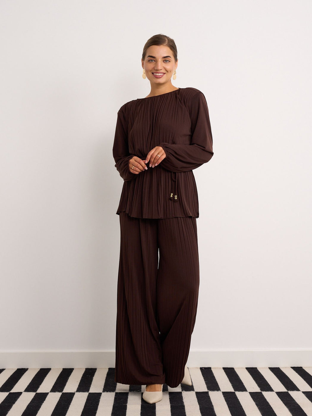 Brown pleated co ord set