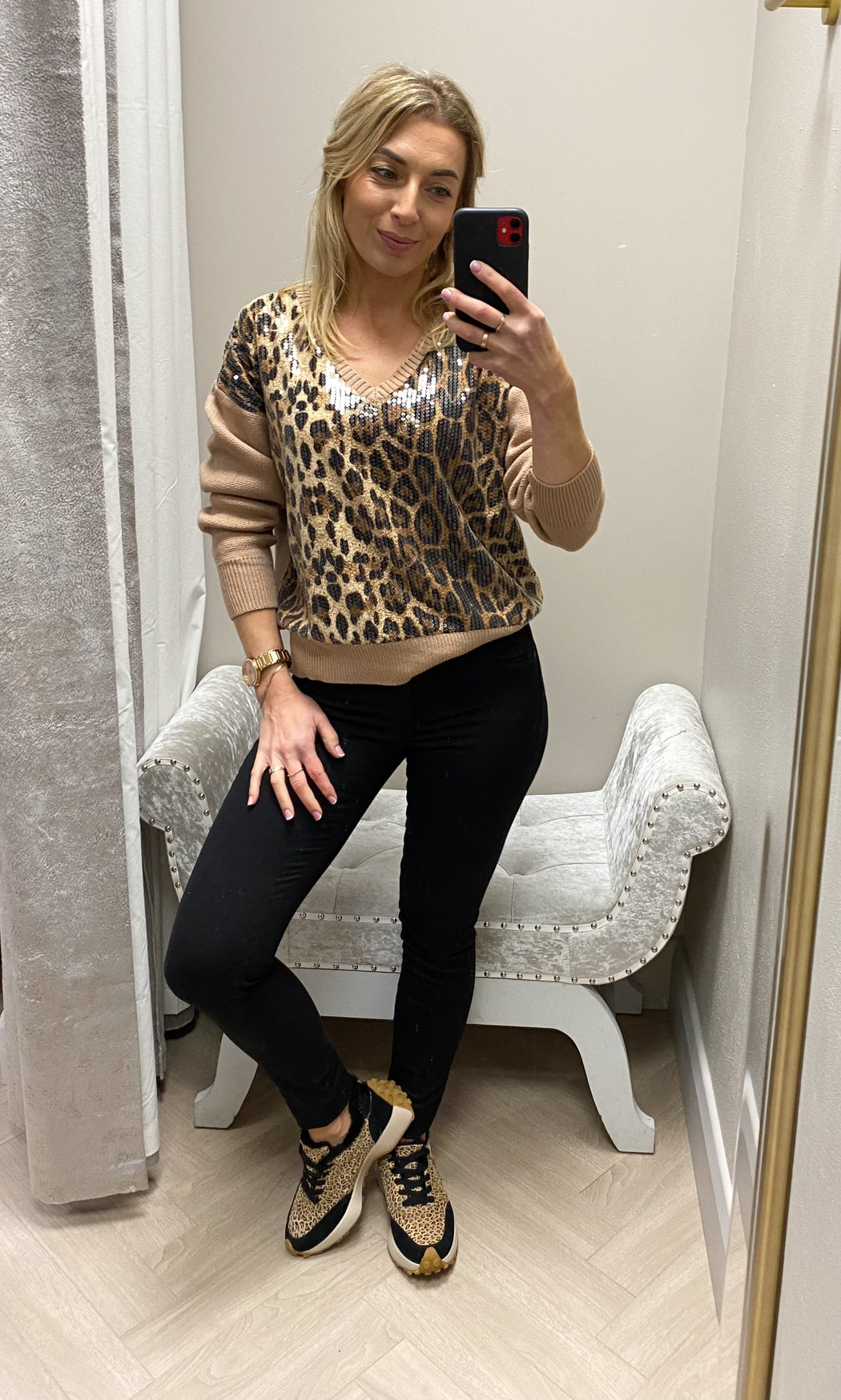 Katie sequin leopard knit