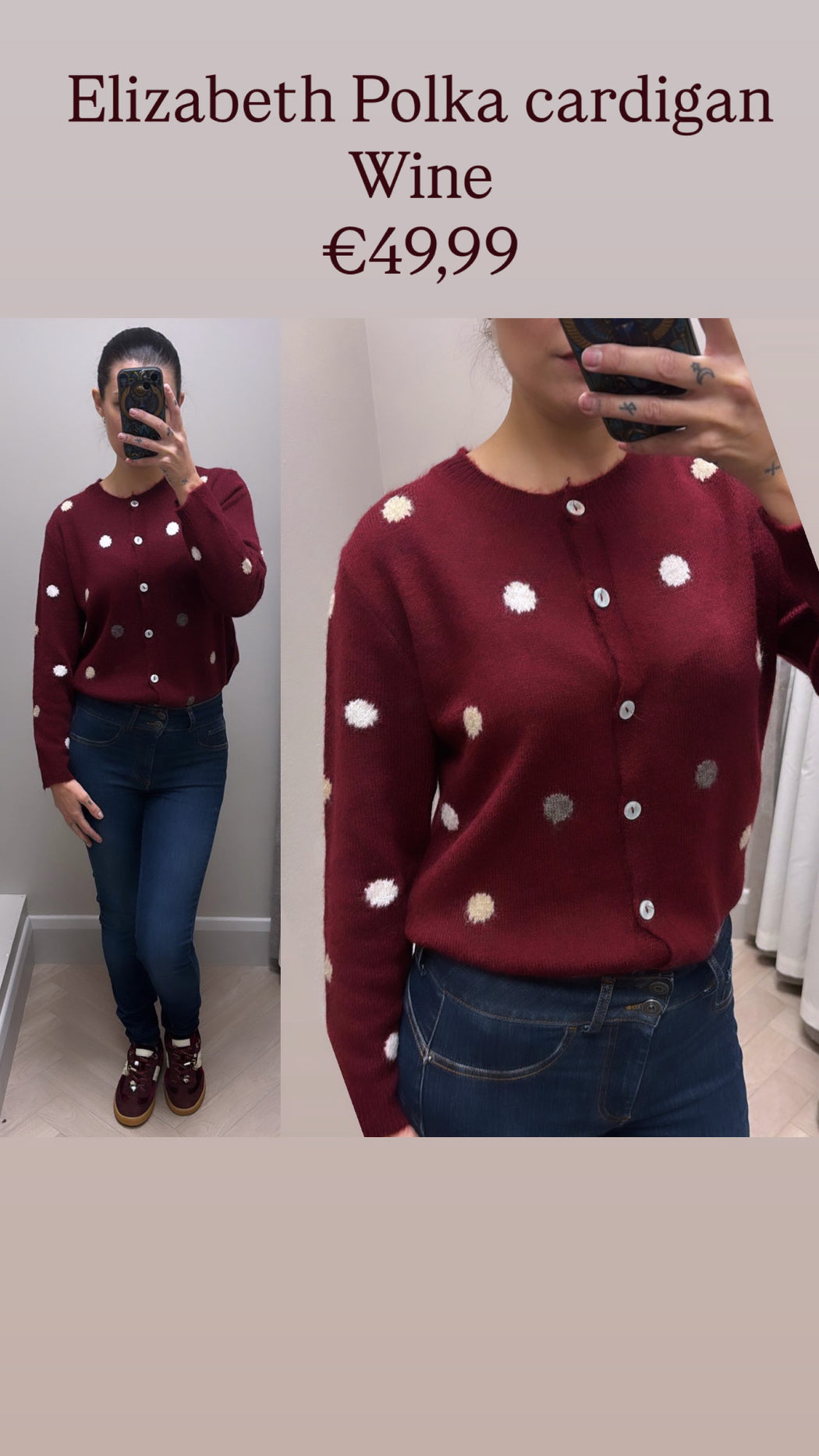 Elizabeth Polka cardigan Wine