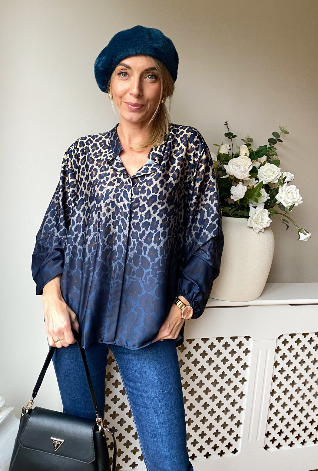 Vela blue leopard print shirt