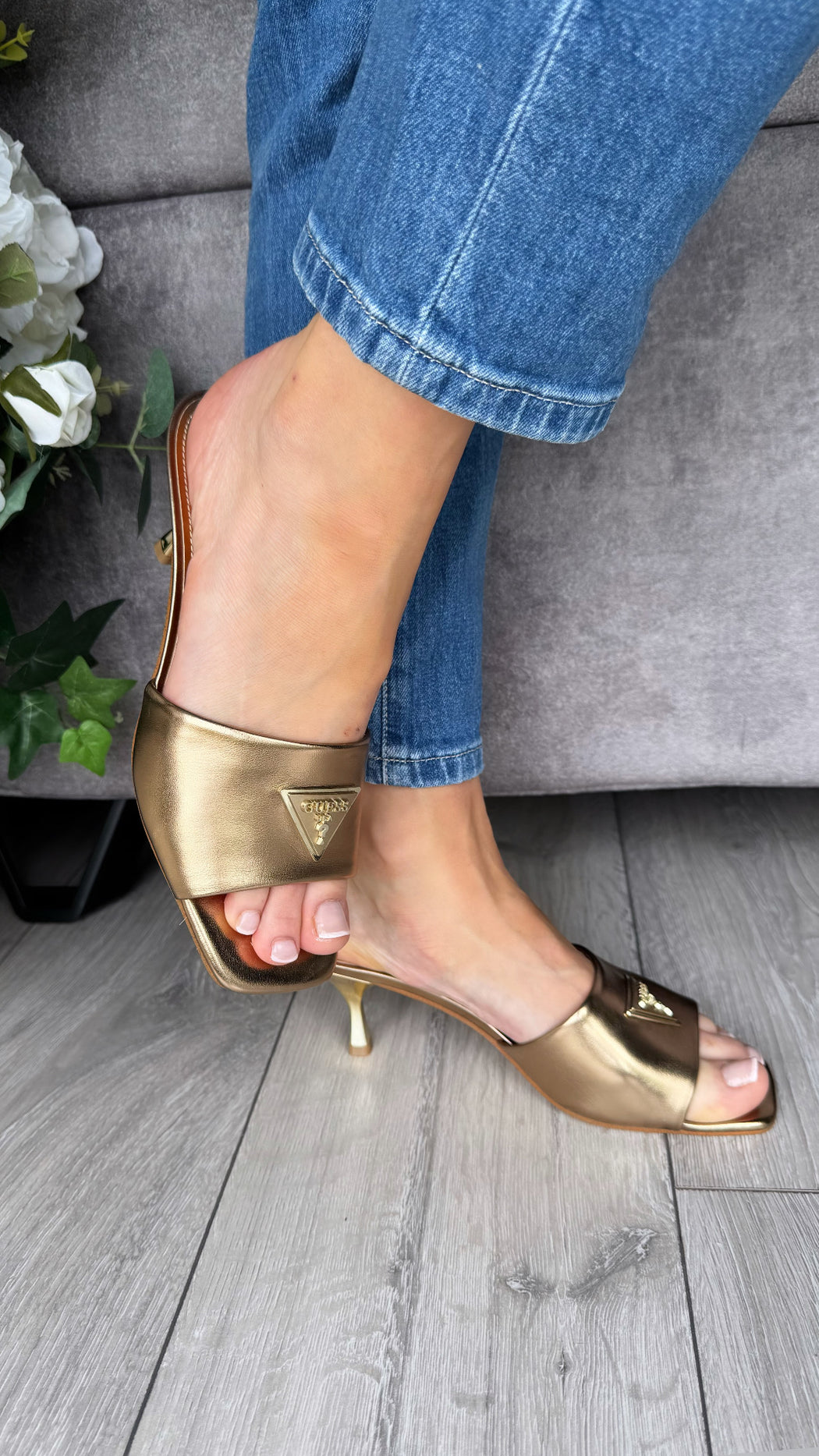 Guess bronze kitten heel mule FLJLUSLEL03