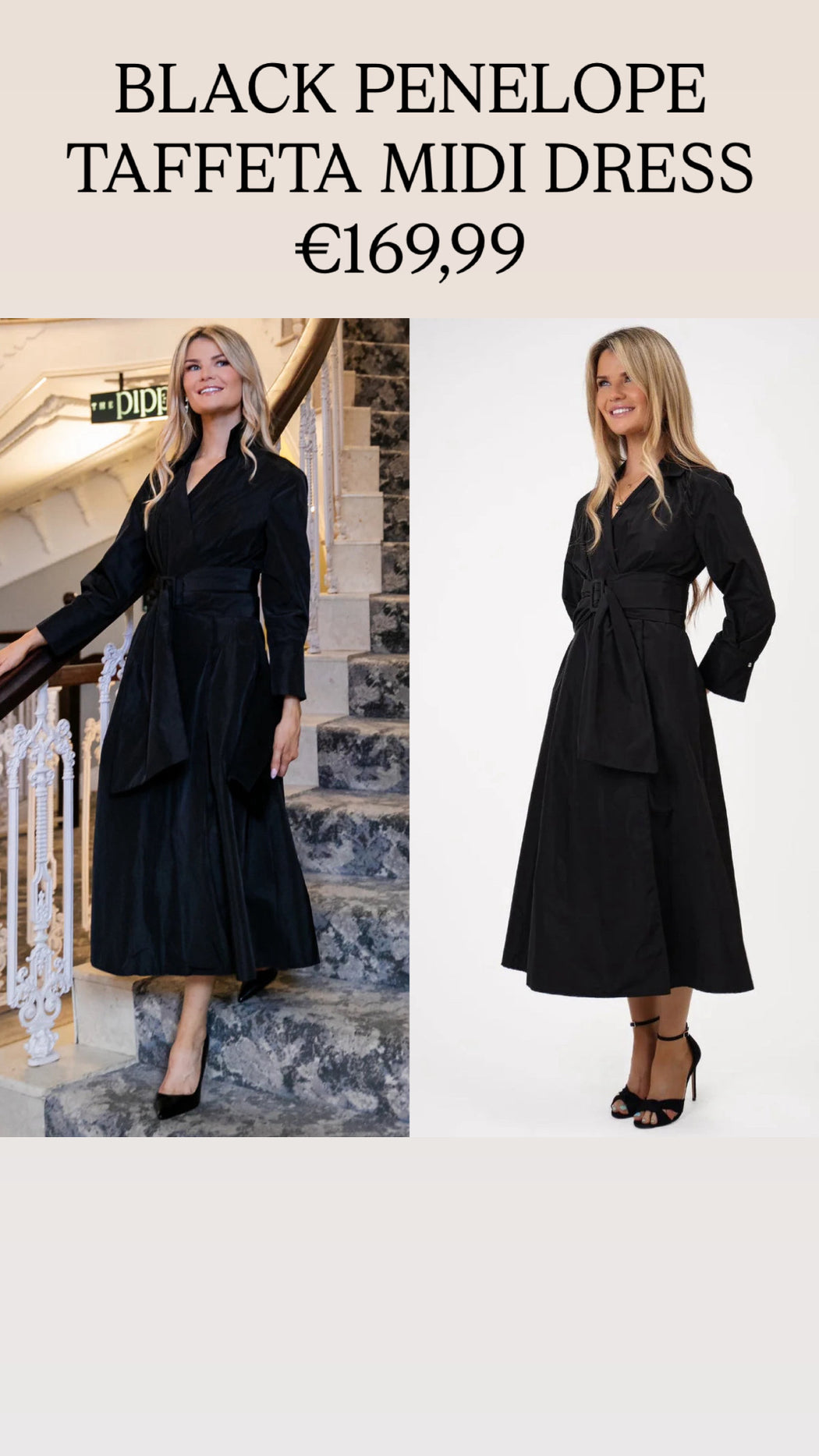 BLACK PENELOPE TAFFETA MIDI DRESS