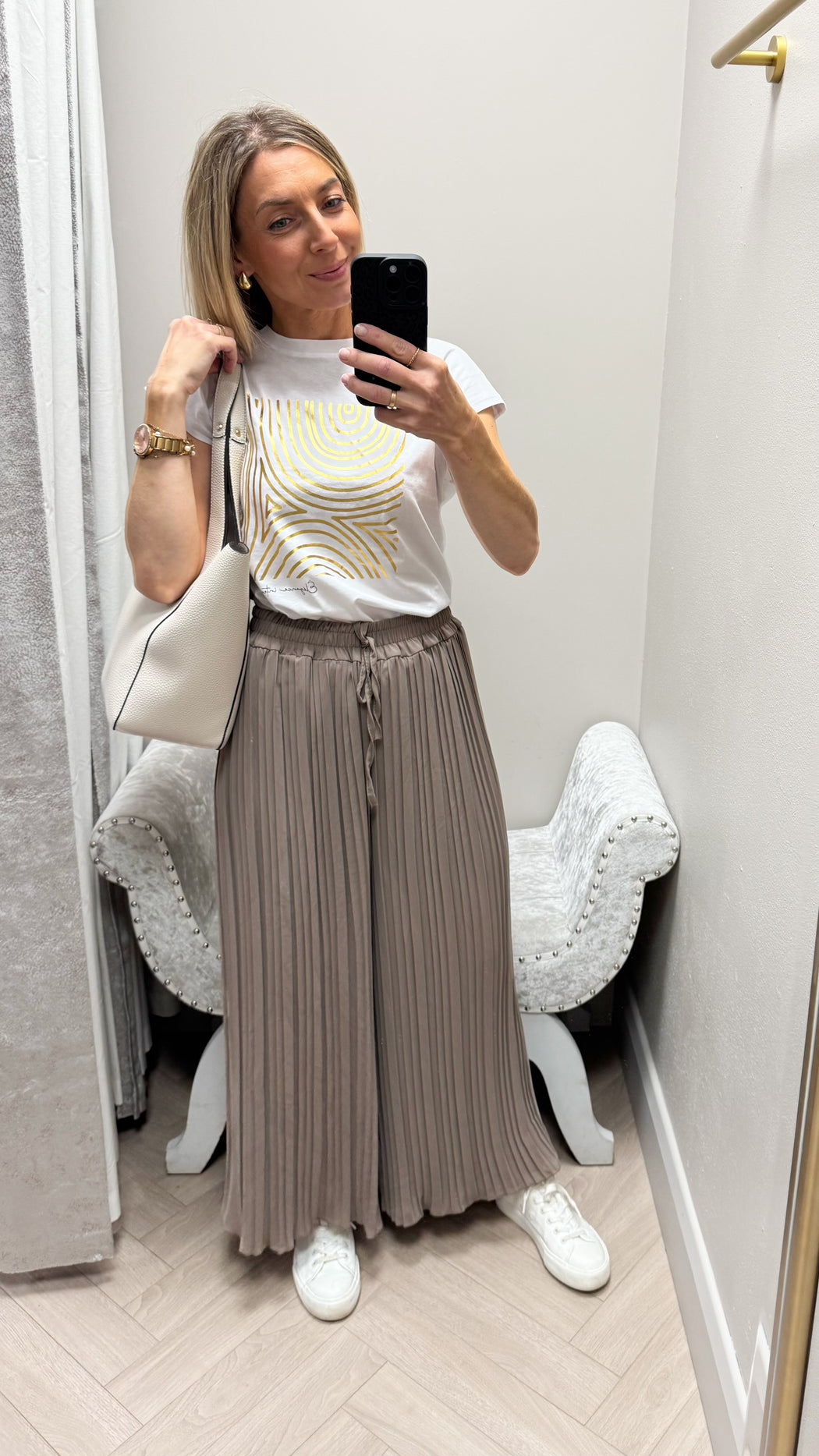 Kiss mocha pleated elasticated trousers