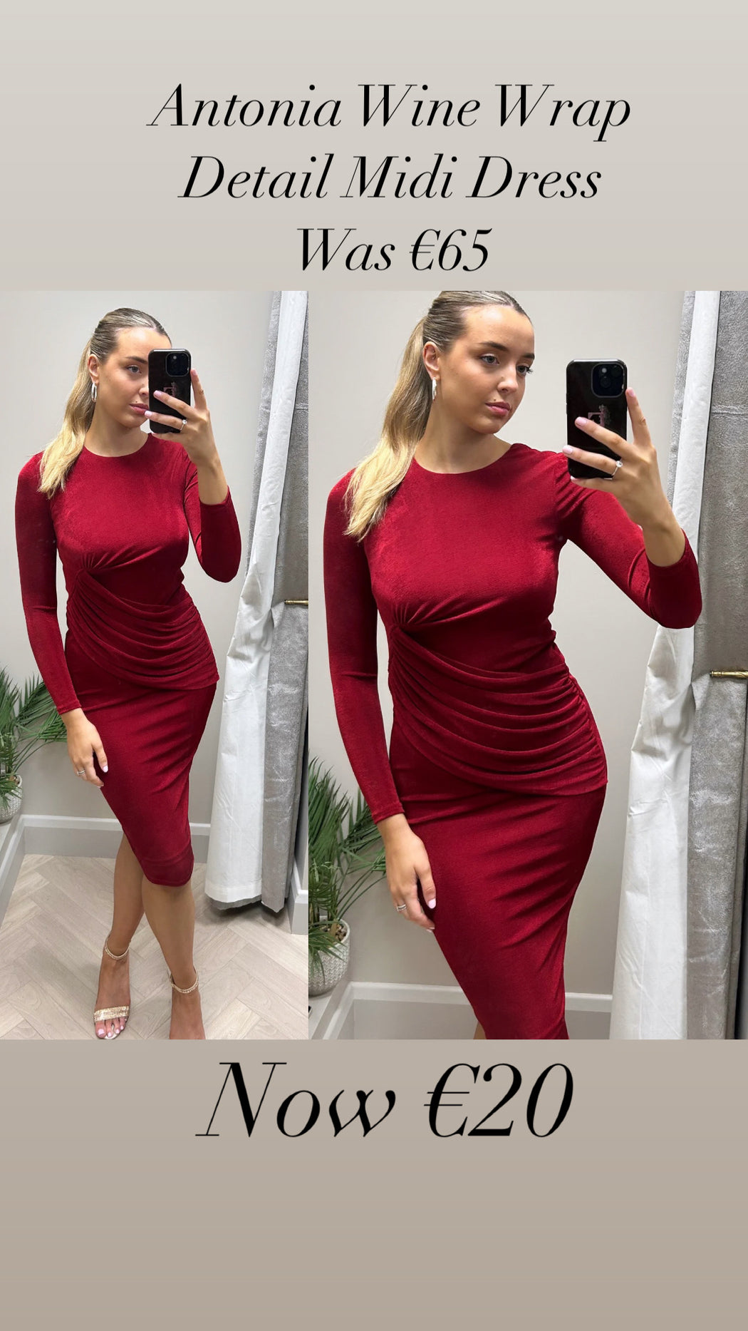 Antonia Wine Wrap Detail Midi Dress