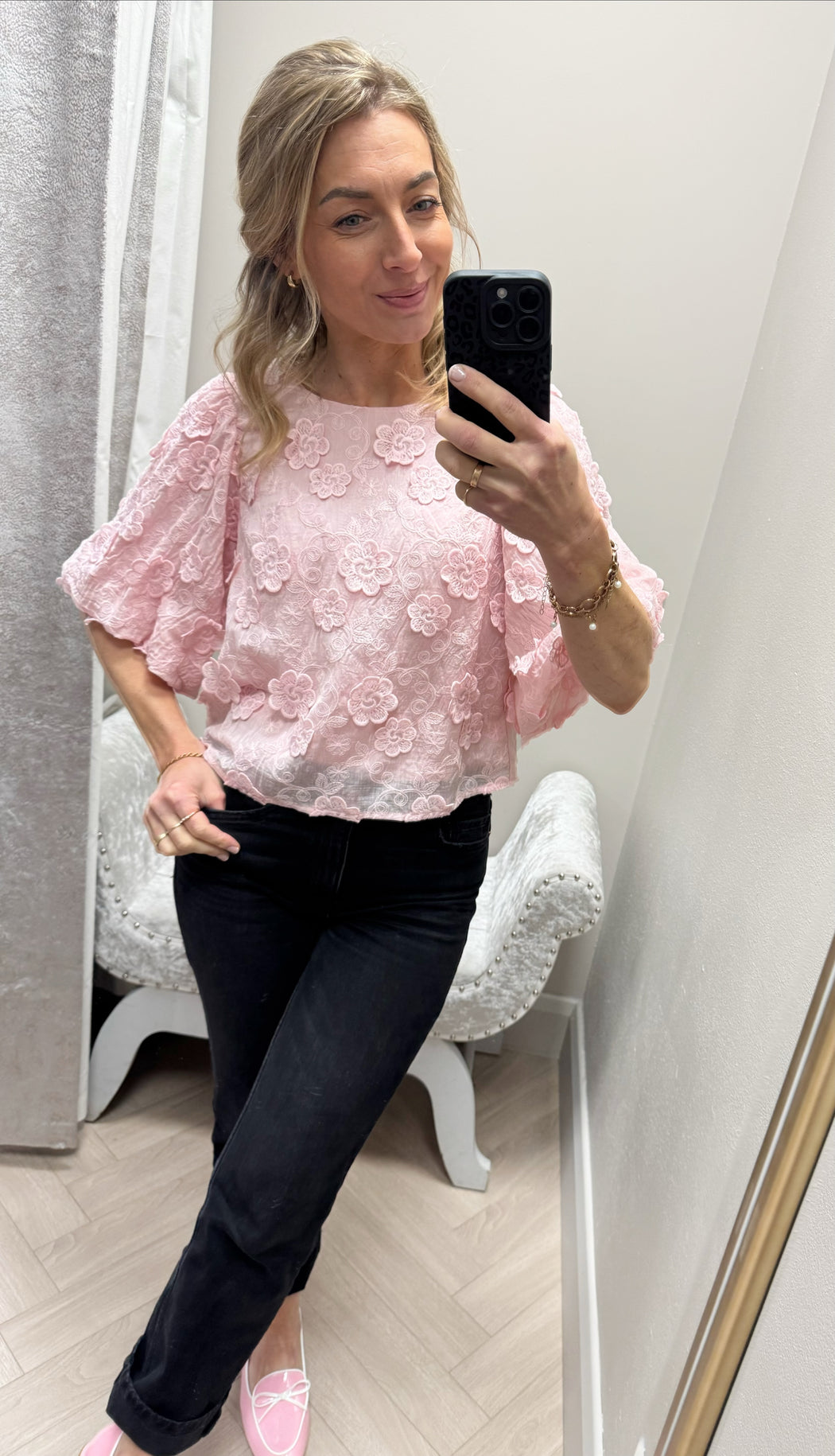 Bonnie rose pink floral puff sleeve top
