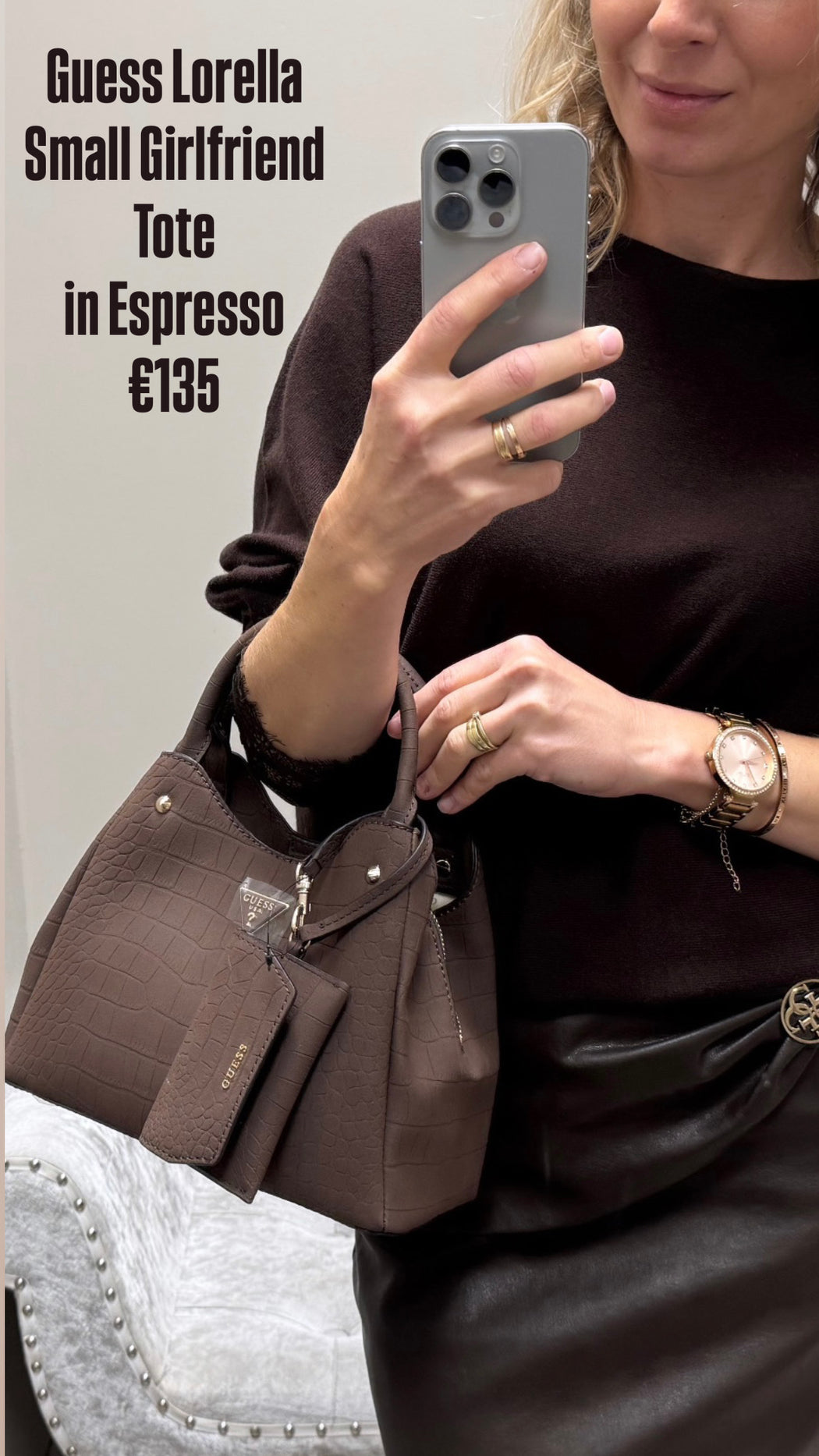 Guess Lorella Small Girlfriend Tote in Espresso cg230622