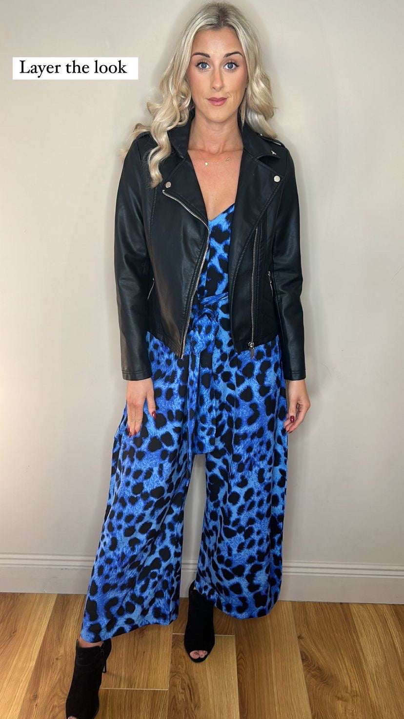 Gabriella jumpsuit dancing leopard  in Bright Blue Leopard