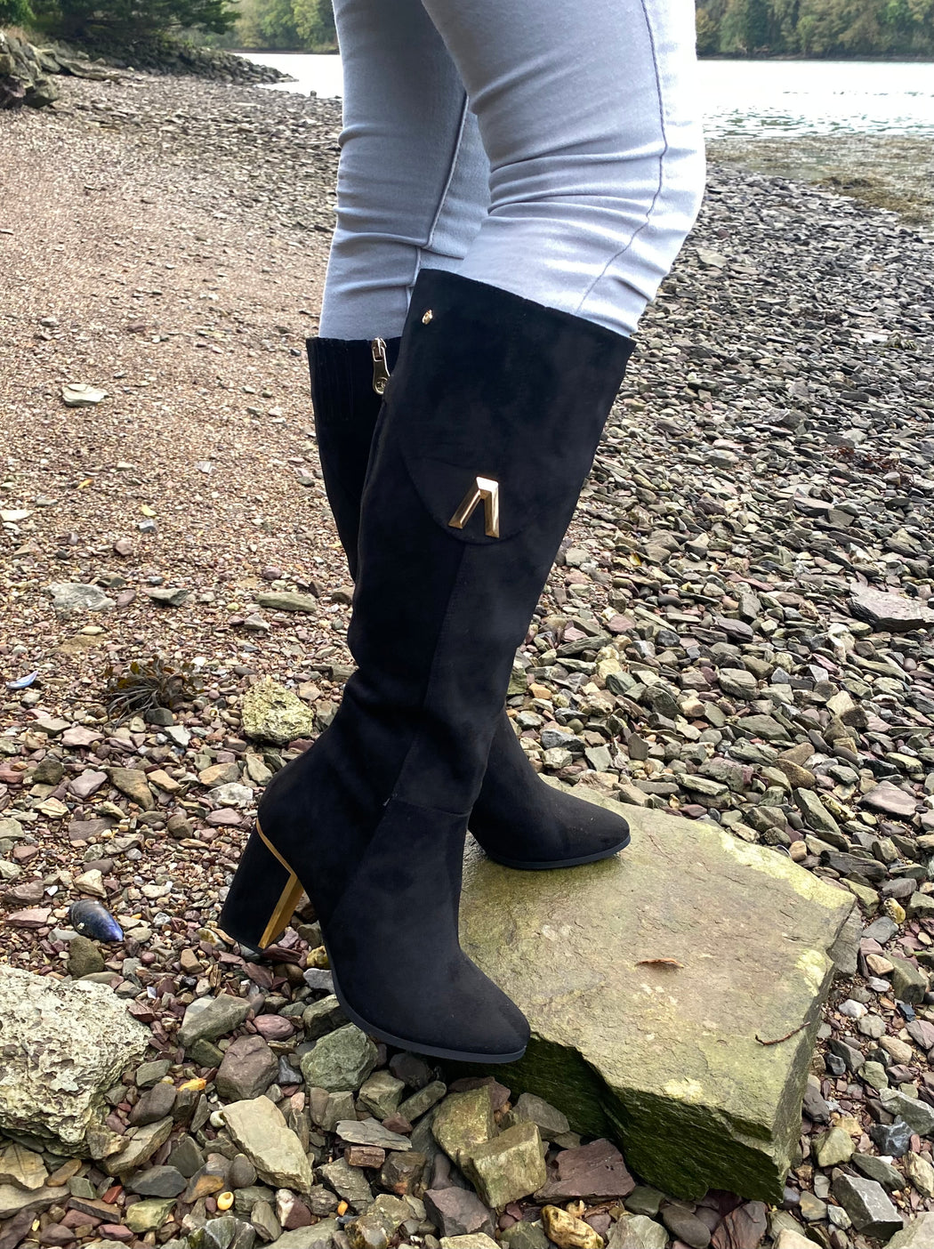 Haffar one ink black knee high boots