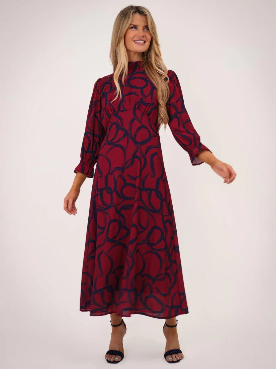 Simona magenta navy midi dress