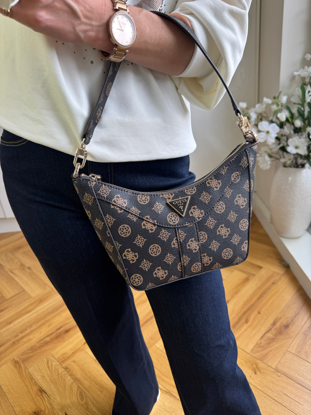Guess mocha logo dorys satchel bag PM952117