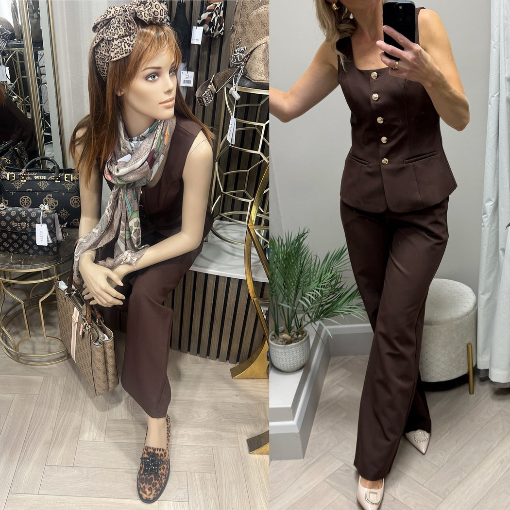 Jo Pleat Detail Tailored Trouser Brown
