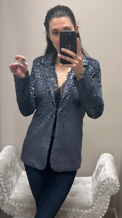 Jola teal blue sequin blazer